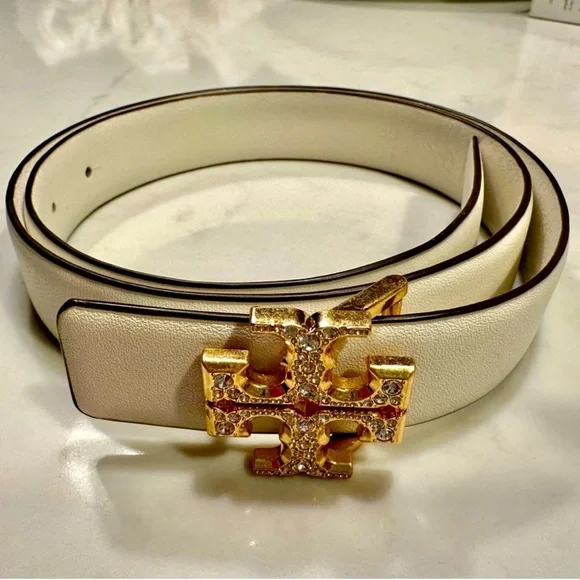 Tory Burch Cream Belt with Gold Emblem - Picture 1 of 3